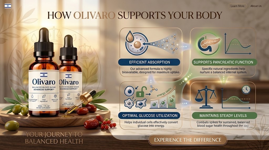 How Olivaro supports your body: efficient absorption, supports pancreatic function, optimal glucose utilization, maintains steady levels